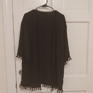 Black Kimono Cardigan with Tassels